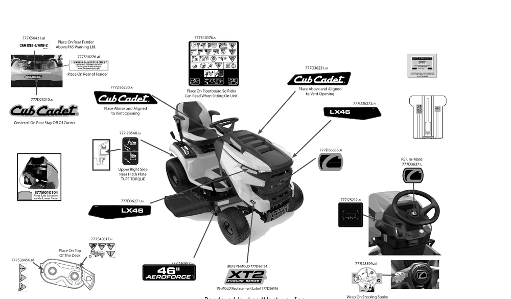 Label Map Diagram and Parts List for XT2-LX46KH (13APA1TNA10)(2023) Cub Cadet Lawn Tractor